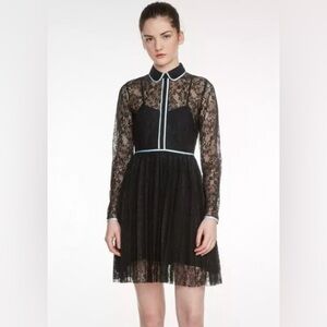 Elegant Black Pleated Lace Dress-34/XS/XXS/ Petite 0